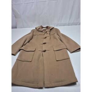 Gloverall Duffle Coat Mens 46 Beige Wool Hooded Plaid Lined Toggle Made England